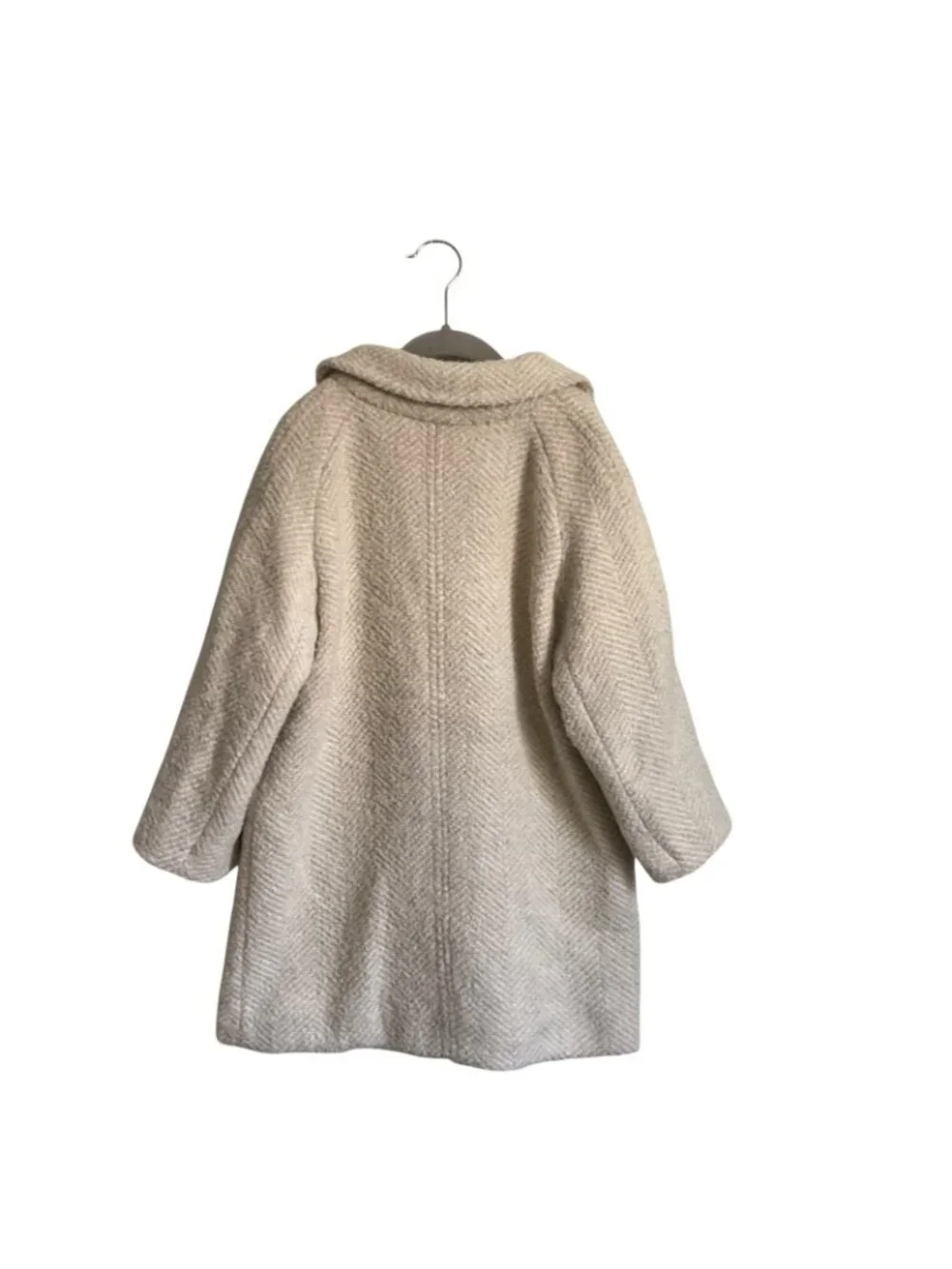 Zara Girls Coat Wool Collared Button Up Beige Size 6-7 Oversized Fake Pockets